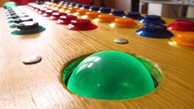 A close-up shot of the custom Whispered Truths controller.