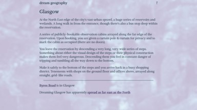 Screenshot of the Glasgow page on the site; a block of text followed by some links to other places