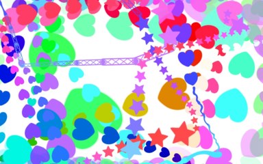 Screenshot of the game's Draw mode. Bright pastel hearts and stars strewn across a white background.